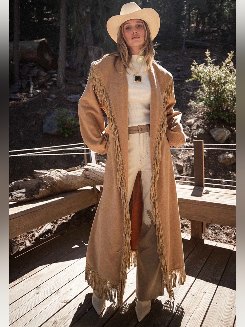 Women’s Montrose Camel Fringe Coat